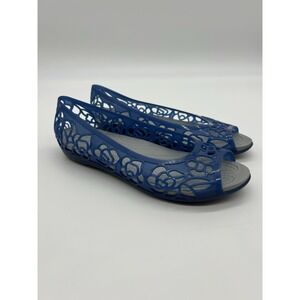 Crocs Isabella Jelly Ballet Flats Peep Toe Women's Size 9 Blue Gray Cut Outs
